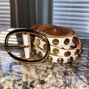 Linea Pelle genuine leather brass studded waist belt w/ solid brass buckle